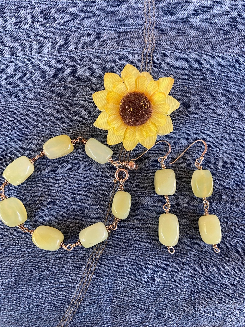Yellow Beaded Bracelet and Drop Earrings Set